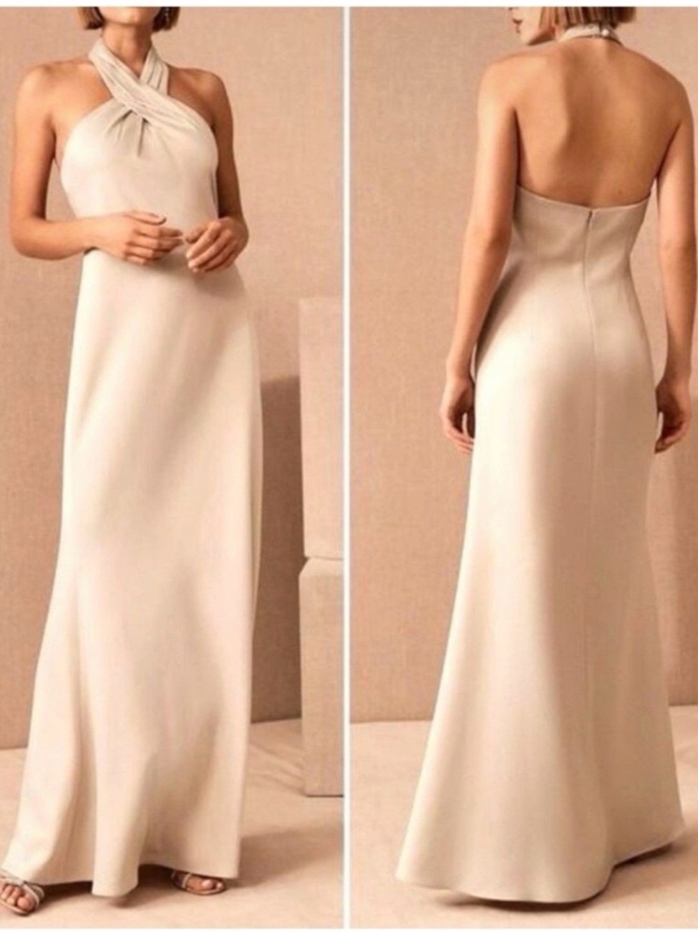 Elegant Halter Maxi Dress in Ivory - Brand: